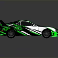Green And White Striped Sports Car With Rear Spoiler And Sleek Aerodynamic Body