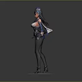 Detailed 3D Female Warrior Character In Blue White Outfit With Weapon And Black Stockings