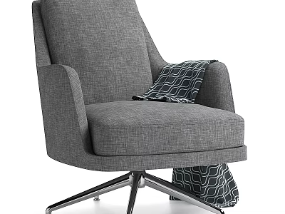 Modern Gray Lounge Chair with Geometric Throw and Sleek Metal Base 3d model