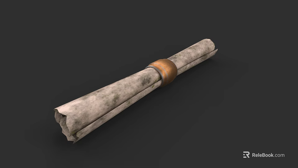 Ancient Scroll Book With Parchment Pages And Copper Ring Binding 3d model 