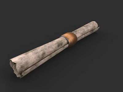 Ancient Scroll Book With Parchment Pages And Copper Ring Binding 3d model