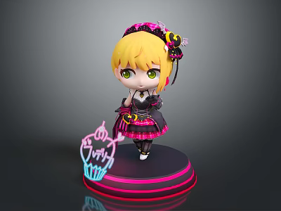 Cute Anime Girl Character With Butterfly Hairpin And Neon Cake Base Decor 3d model
