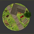 Cartoon Farm Scene With Windmill Cottage Hay Bales Tree Greenhouse Stone Path And White Fence