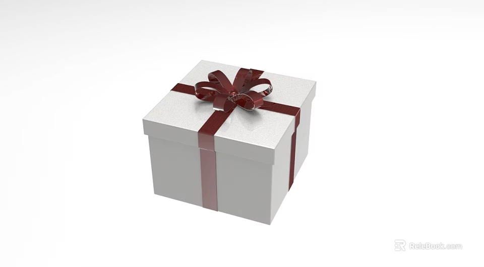 Elegant White Gift Box With Red Ribbon Bow And Decorative Design 3d model 