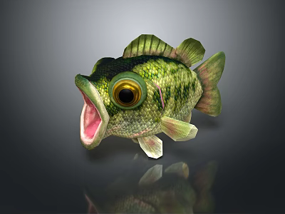 Green Spotted Aquatic Animal Fish With Big Eyes Open Mouth And Green Fins 3d model