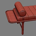 Modern Footstool With Gray Striped Fabric Cushion Brown Leather Bolster And Wooden Frame