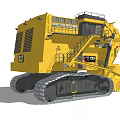 Large Yellow Tracked Excavator With Heavy Duty Bucket And Operator Cab
