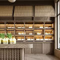 Modern Dessert Shop Interior With Open Kitchen And Dessert Display Cabinets Tables Chairs