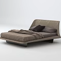 Modern Gray Double Bed With Upholstered Frame Pillows And Blanket
