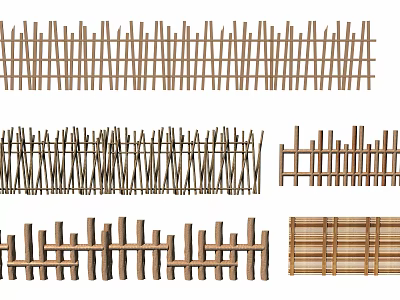 Wooden and Bamboo Fence Designs With Various Styles for Outdoor Gardens 3d model