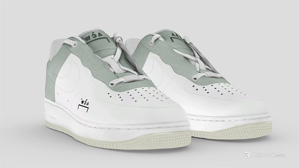 White And Gray Casual Sneakers With Lace Up Design And Brand Logo Details 3d model 