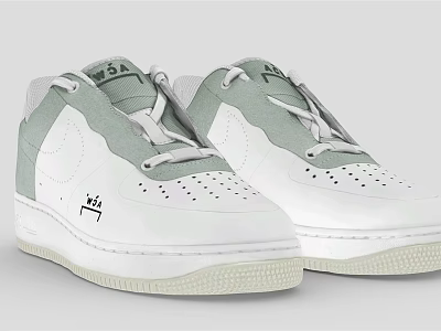 White And Gray Casual Sneakers With Lace Up Design And Brand Logo Details 3d model