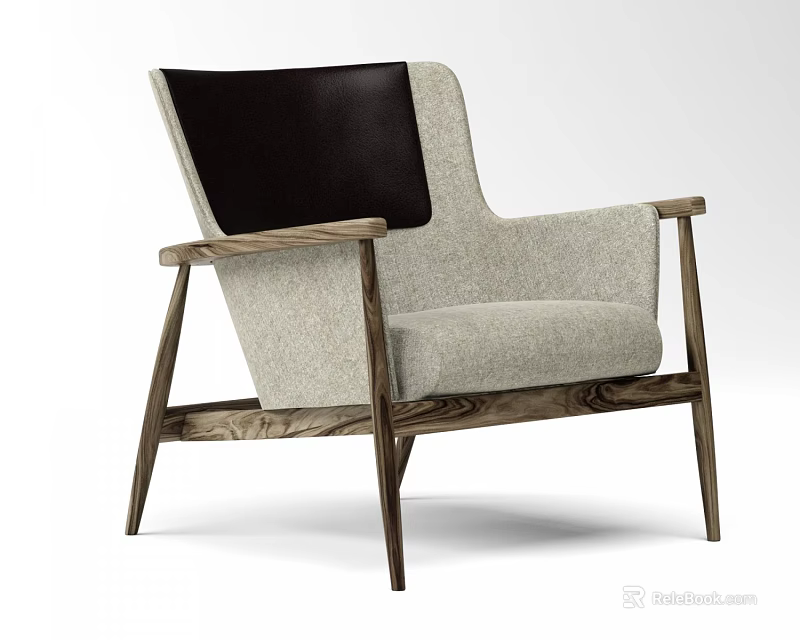 Stylish Single Sofa with Wooden Frame Black Backrest and Light Gray Cushion Modern Design 3d model 
