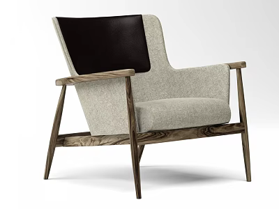 Stylish Single Sofa with Wooden Frame Black Backrest and Light Gray Cushion Modern Design 3d model
