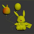 Cute Yellow Plush Character Holding Rabbit Head Balloon And Pink Balloon With Green Bow