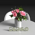 Modern Tea Break Area With Round White Table Pink White Flowers And Three Curved Chairs