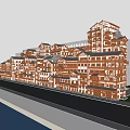 Multi Storey Commercial Complex With Traditional Wooden Exterior Balconies And Waterfront
