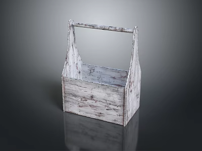 Rustic White Wooden Handheld Storage Basket With Natural Wood Grain Design 3d model