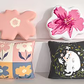 Decorative Flower Shaped and Square Pillows with Floral Patterns and Cute Animal Design