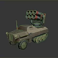 Tan Military Tank With Multiple Rocket Launchers Tracks And Wheels 3D Model Design