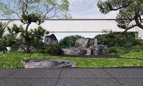 Japanese style landscape sketch dry landscape courtyard garden 3d model