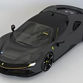Black Ferrari Sports Car With Sleek Modern Design Yellow Accents And Stylish Wheels
