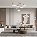 Elegant Modern Living and Dining Room Interior With Sofa Dining Table and Artwork 3d model