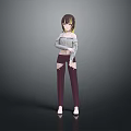 3D Character With Brown Short Hair Gray Top Maroon Cut Pants Standing On Gradient Background