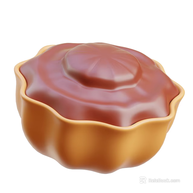Delicious Golden Ruffled Edge Chocolate Tart With Smooth Glossy Topping 3d model 
