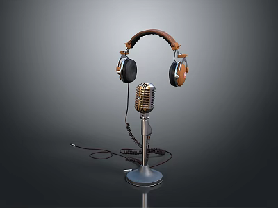 Vintage Style Microphone And Headphones As Daily Living Essentials With Classic Design 3d model