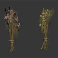 Two Bunches of Dried Flowers Pink and Green Tied with String on White Background