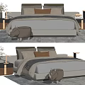 Modern Double Bed Bedroom Design With Gray Bedding Bedside Tables And Decorative Stool 3d model