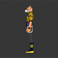Stylized Anthropomorphic Fox Character with Yellow Blue Jacket Gray Pants Yellow Blue Boots