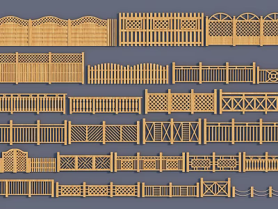 Various Wooden Fence Designs With Intricate Patterns And Classic Styles 3d model