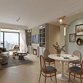 Modern Living Dining Room Interior With Sofa Coffee Table Round Table Fireplace And City View