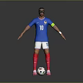 Man in Blue Football Jersey Number 10 White Shorts Red Socks Goggles with Soccer Ball
