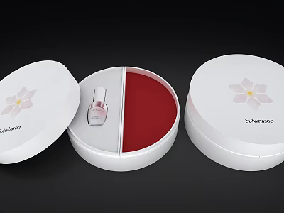 Shiseido White Round Cosmetic Boxes Featuring Flower Design Open Case And Red Section 3d model