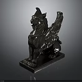 Shiny Metal Winged Lion Statue In Sitting Pose With Decorative Base