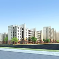 Modern Multistory Residential Building With Lush Green Trees And Open Road Frontage