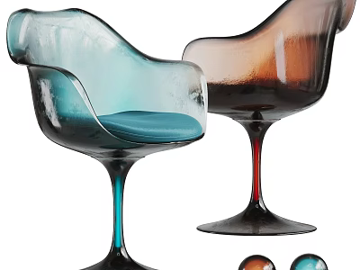 Transparent Colored Glass Dining Chairs With High Stem Base And Modern Design 3d model