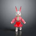 Cute Rabbit Doll With Long Pink Ears Pink Top And Red Striped Skirt