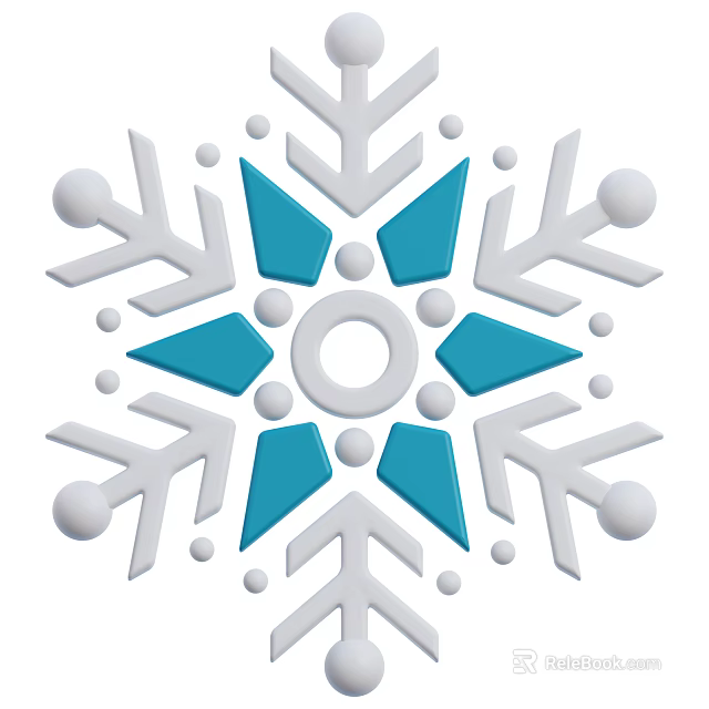 Blue And White Snowflake Shaped Decorative Ornament Set With Geometric Design 3d model 