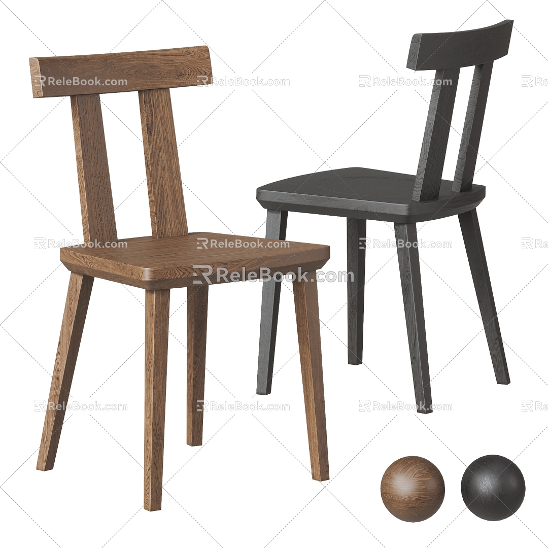 Nordic Dining Chair Combination Wood Solid Wood Single Chair Chair Leisure Chair 3d model