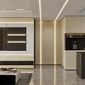 Modern Living Dining Room Interior With Linear Lights Black Counter Sofa Rug And Wall Art
