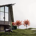 Modern Detached Villa With Large Windows And Lake View Surrounded By Trees 3d model