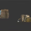 Vintage Storage Items Featuring Wheelbarrow Blue Barrels Oil Drum And Wooden Barrel