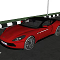 Sleek Red Sports Car Exterior Design Parked On Scenic Road With Trees And Buildings