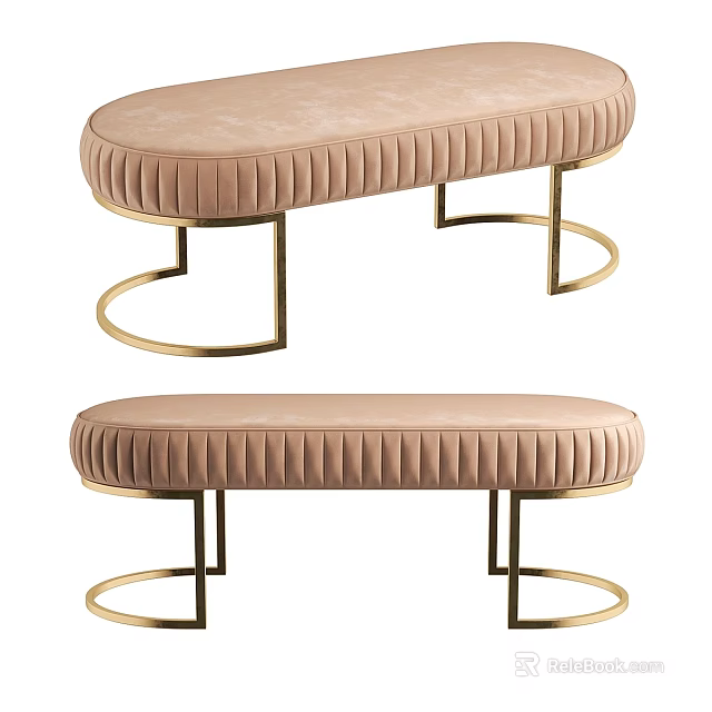 Light Pink Sofa Bench With Vertical Tufted Design And Gold Metal Legs Modern Style 3d model 