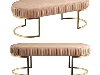 Light Pink Sofa Bench With Vertical Tufted Design And Gold Metal Legs Modern Style 3d model