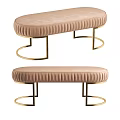 Light Pink Sofa Bench With Vertical Tufted Design And Gold Metal Legs Modern Style